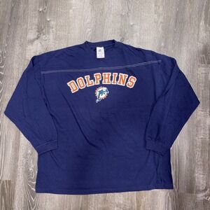 Vintage Miami Dolphins Long Sleeve Tee Shirt 90s Navy Blue Logo Athletic Retro